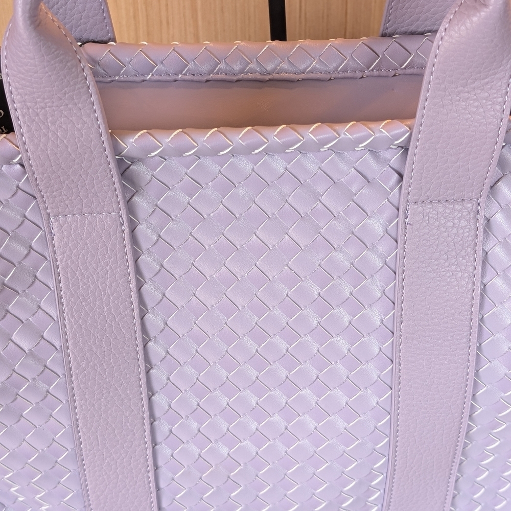 Large Square Woven Tote Bag W/Matching Wallet And Heart Charm 💜 Lavender - Picture 9 of 12
